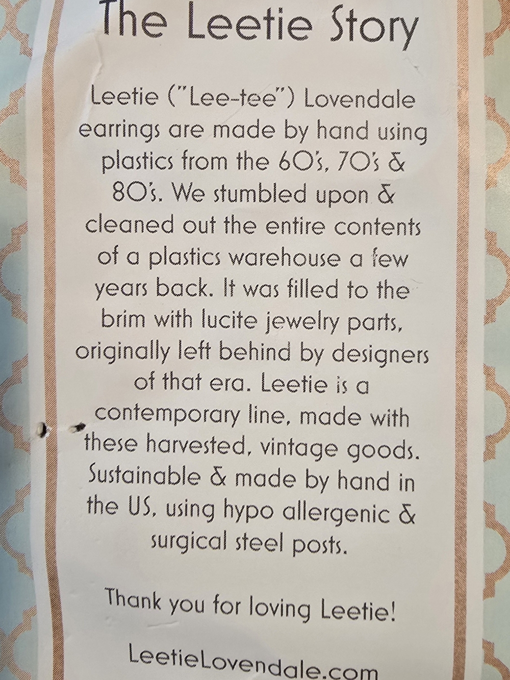 Leetie Lovendale Handmade Lucite Earrings - White & Mint
